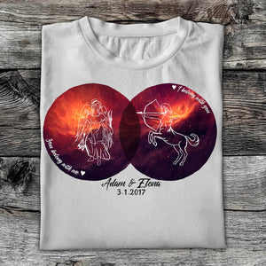 Zodiac Couple You Belong With Me I Belong With You Star Signs - Personalized T-shirt - Gift For Couple