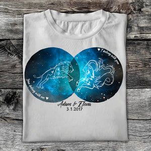 Zodiac Couple You Belong With Me I Belong With You Star Signs - Personalized T-shirt - Gift For Couple