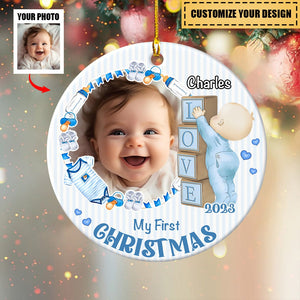 Newborn Gift Baby First Photo Circle Christmas Ornament